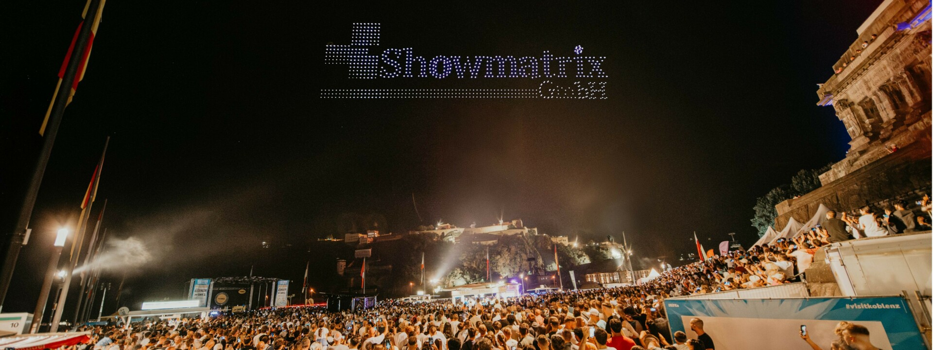 Logo Showmatrix am Himmel über Koblenz.jpg © Koblenz-Touristik GmbH, Janko.Media Fotomontage | Showmatrix Logo am Himmel über der Festung Ehrenbreitstein © Koblenz-Touristik GmbH, Janko.Media